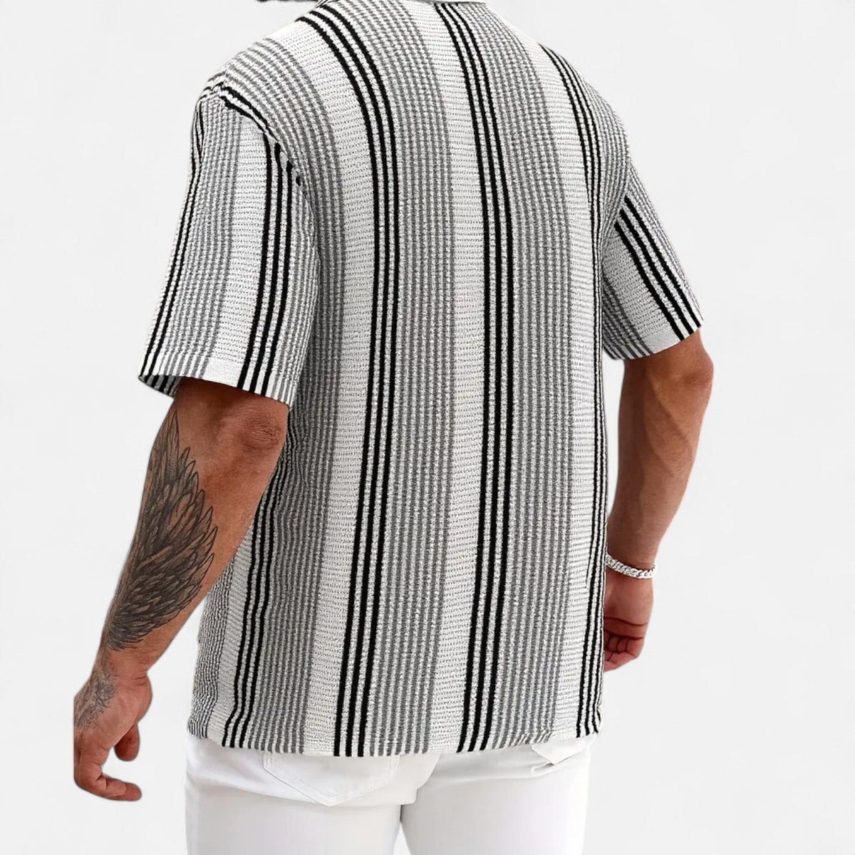 Classic striped button-front warm-weather shirt for men -6