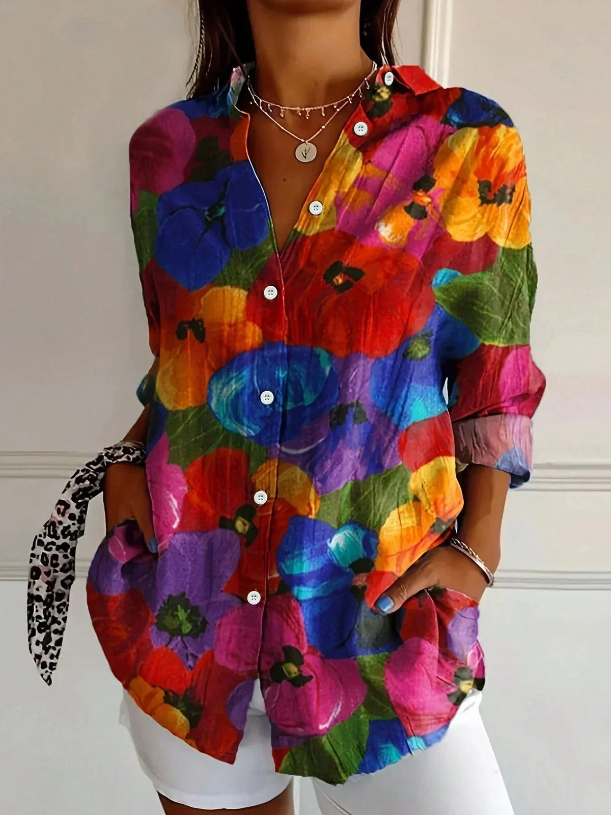 Colourful pattern everyday casual blouse for women | Astrid -6