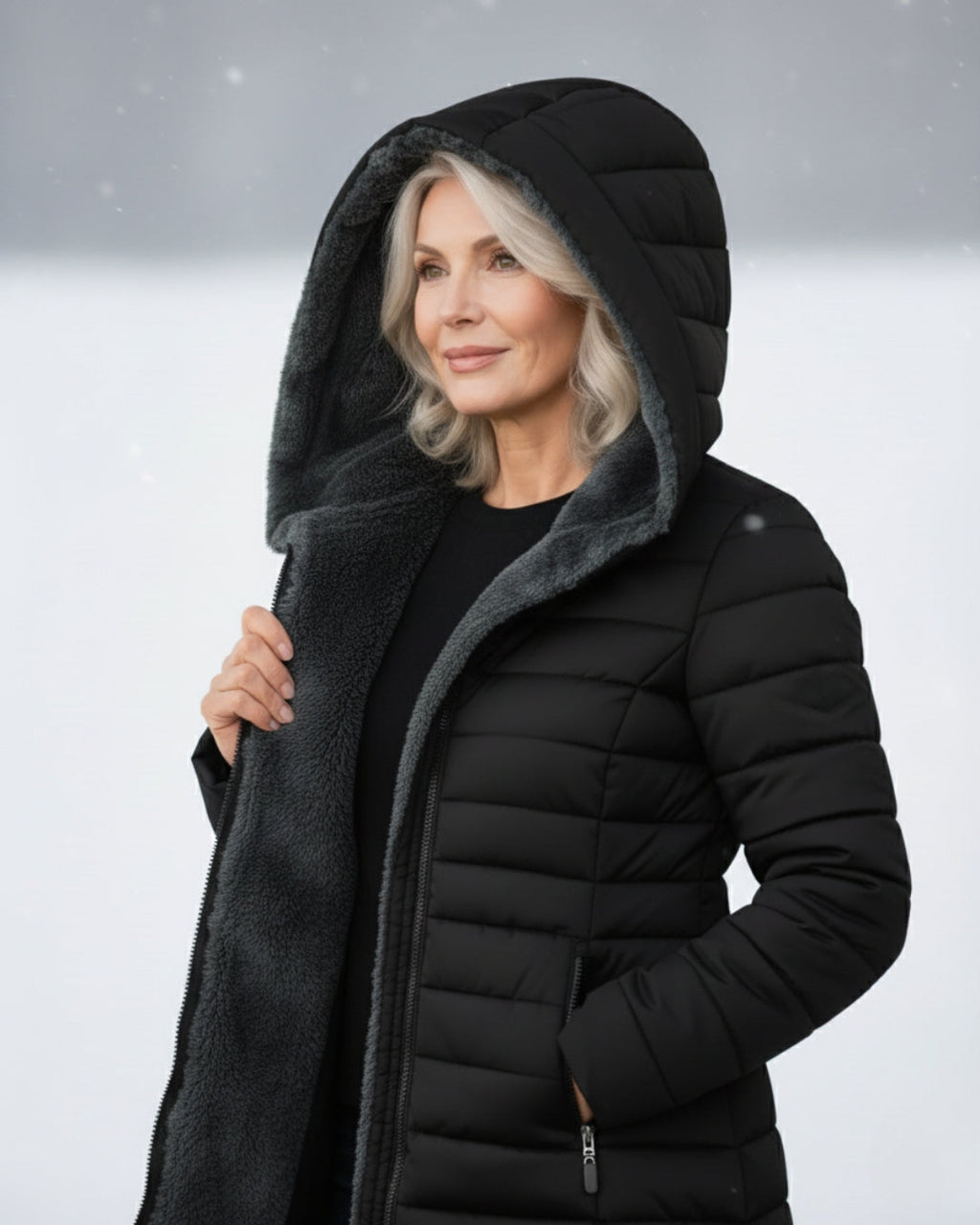 Fleece-lined puffer coat with A-line silhouette for women | Jami