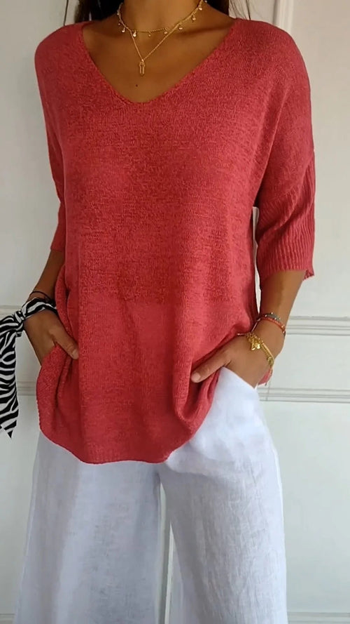 Casual V-neck relaxed everyday top for women | Lauren -2