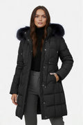 Long puffer coat with hood and adjustable waist for women | Caurelle