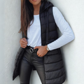 Casual sleeveless hooded long puffer vest for women | Rain -1
