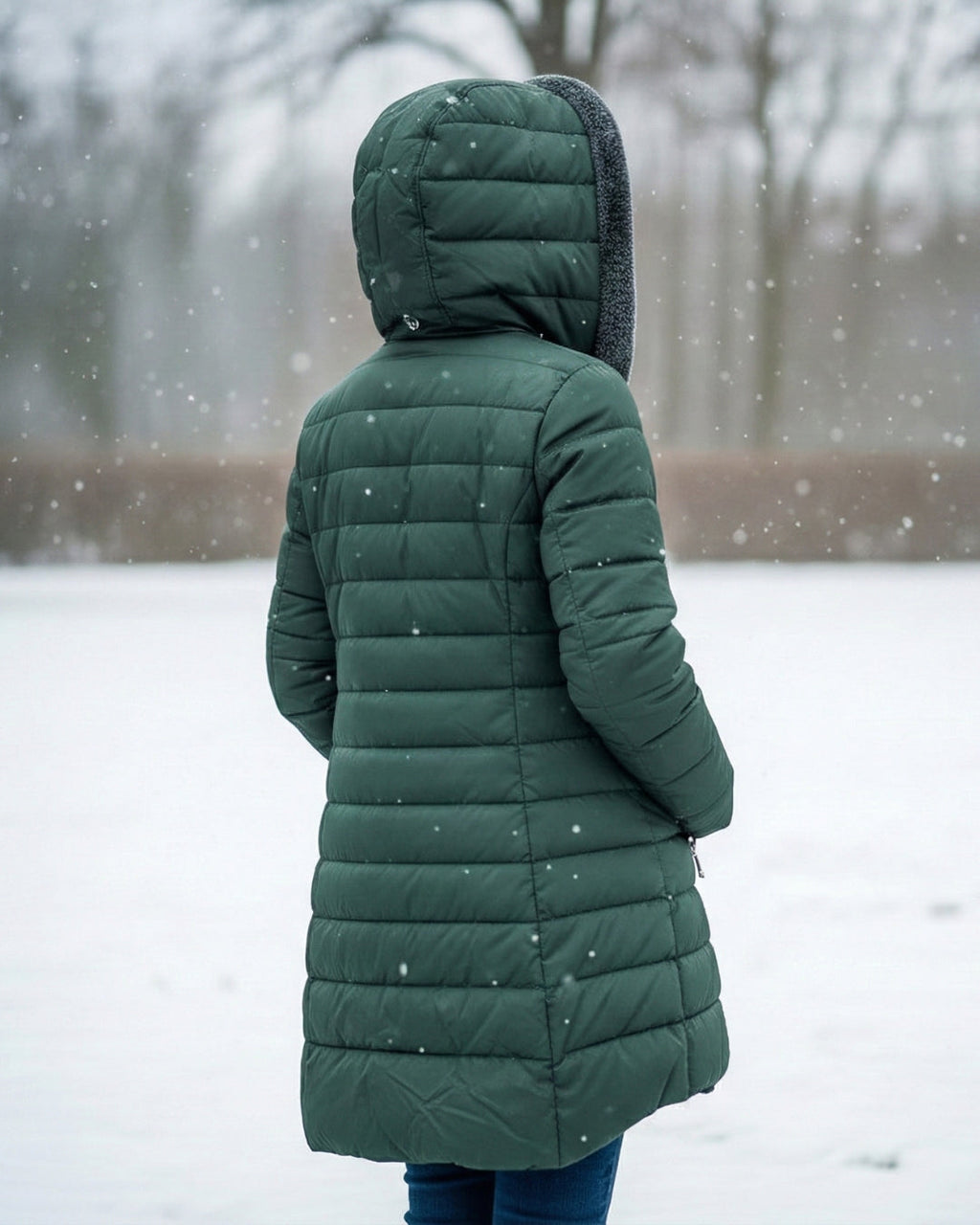 Fleece-lined puffer coat with A-line silhouette for women | Jami
