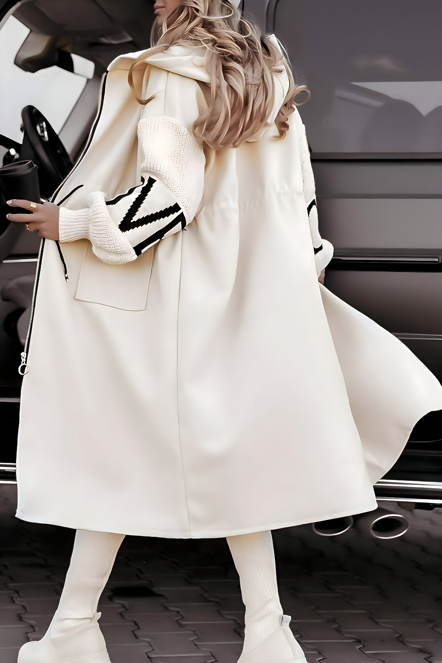 Hooded jacket with knitted sleeves for women | Peggy