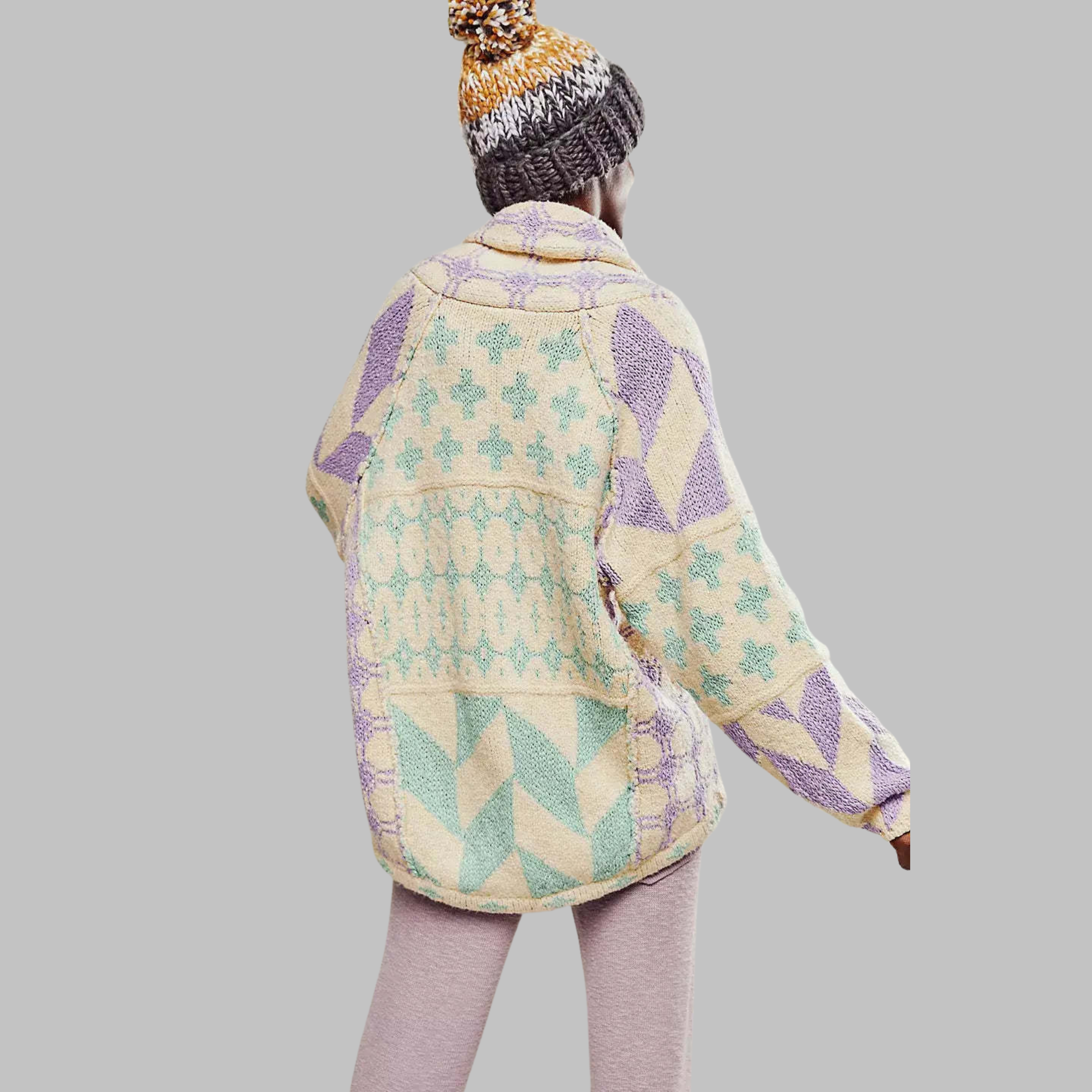 Vintage button-down collar oversized cardigan for women | Portia -5