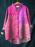 Patchwork blouse with ruffled neckline for women | Cassandra