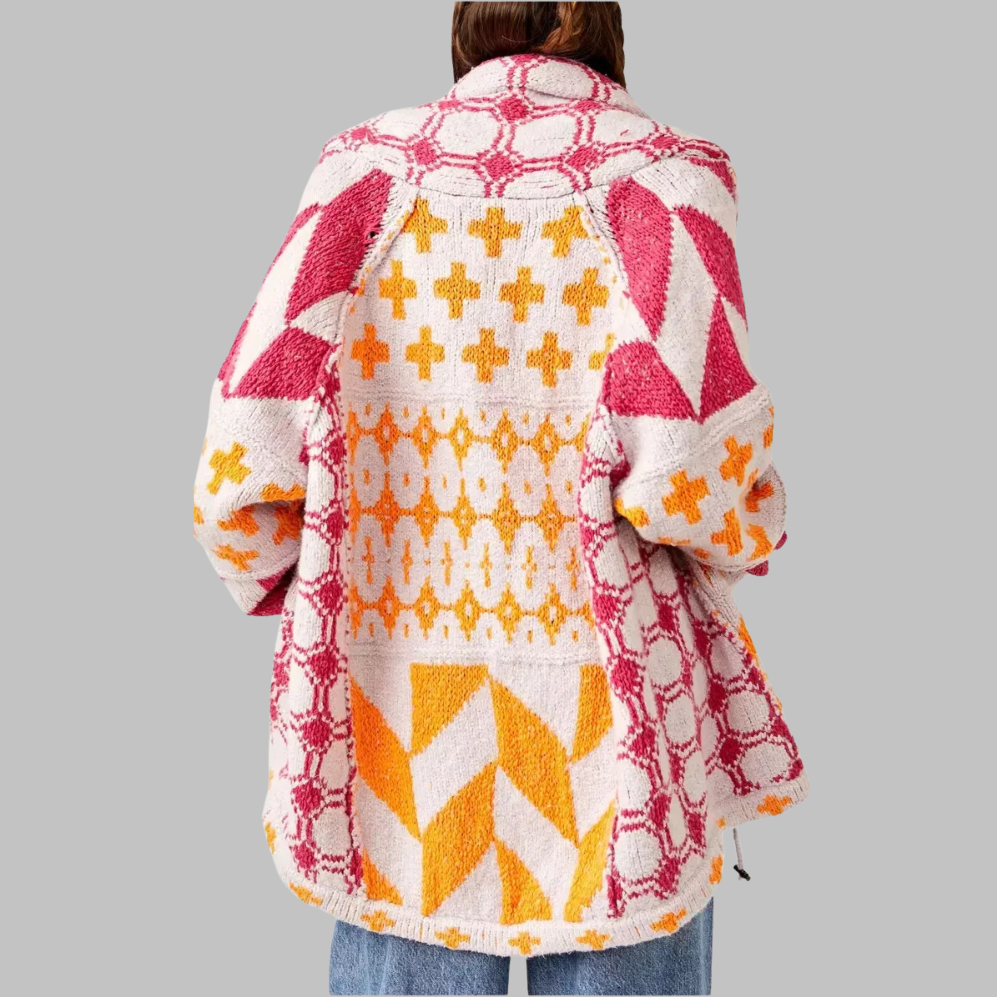 Vintage button-down collar oversized cardigan for women | Portia -6