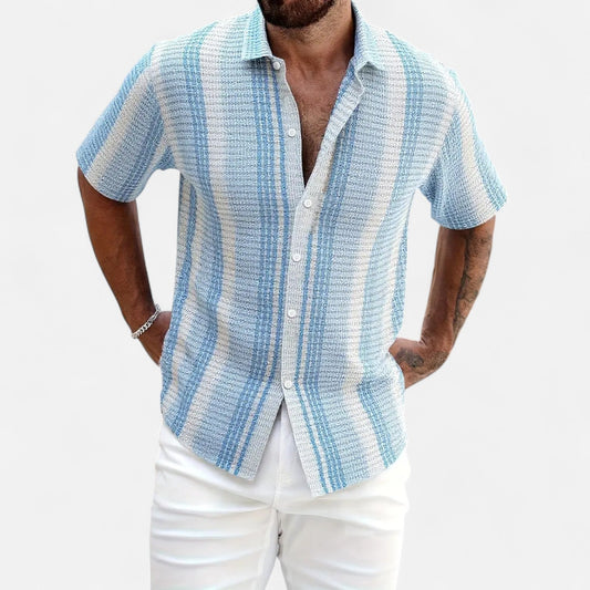 Classic striped button-front warm-weather shirt for men -1