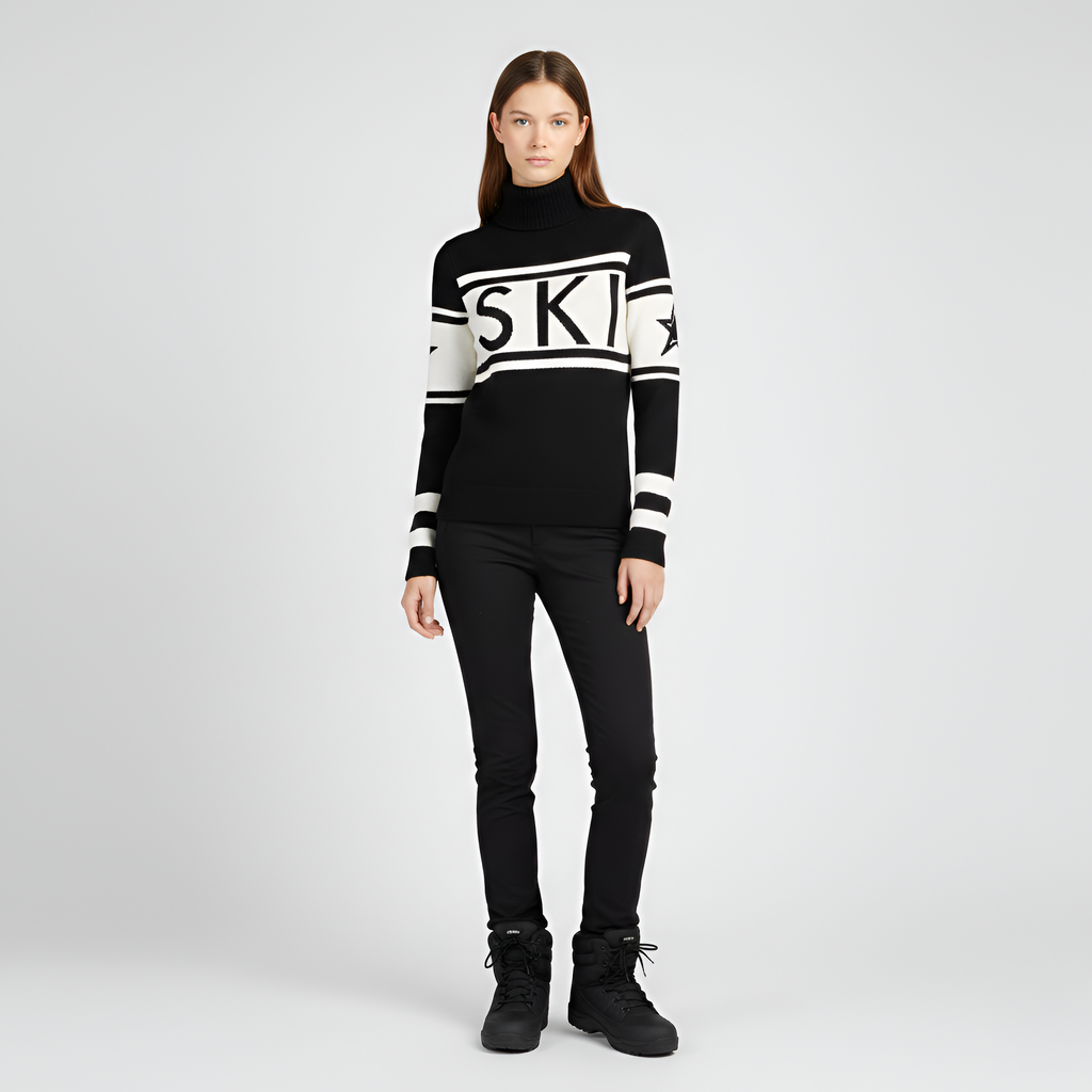 Turtleneck knit sweater with logo design for women | Elara