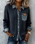 Classic denim patchwork everyday shirt for women | Juliane -2