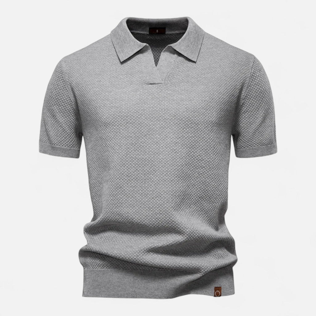 Classic knit long-sleeve button-neck polo shirt for men -3