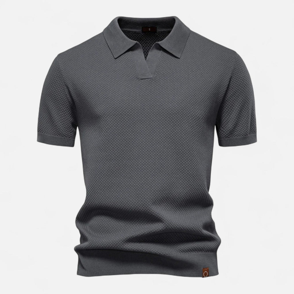 Classic knit long-sleeve button-neck polo shirt for men -1