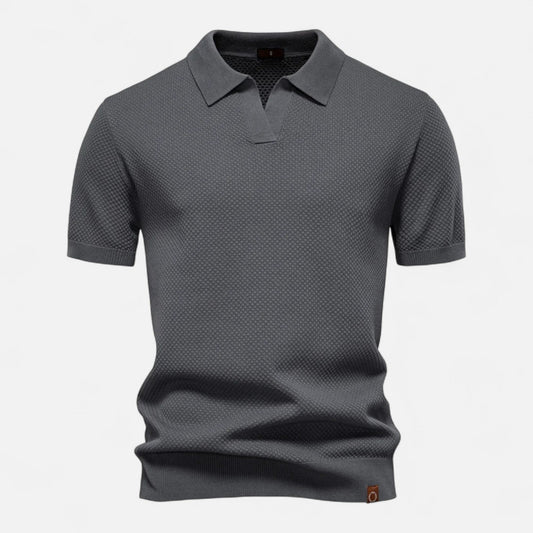 Classic knit long-sleeve button-neck polo shirt for men -1