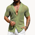 Classic hollow-knit short-sleeve casual shirt for men -1
