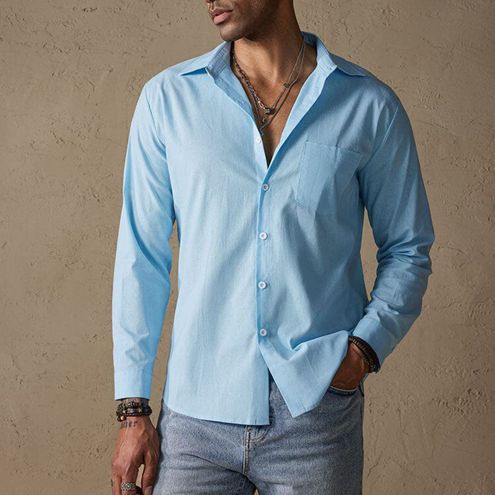Classic linen traditional-collar casual shirt for men -2