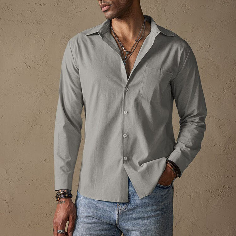 Classic linen traditional-collar casual shirt for men -3