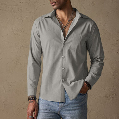 Classic linen traditional-collar casual shirt for men -3