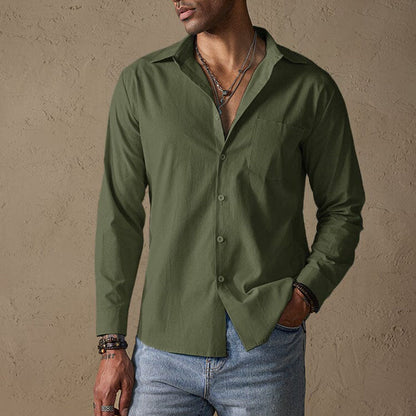 Classic linen traditional-collar casual shirt for men -4