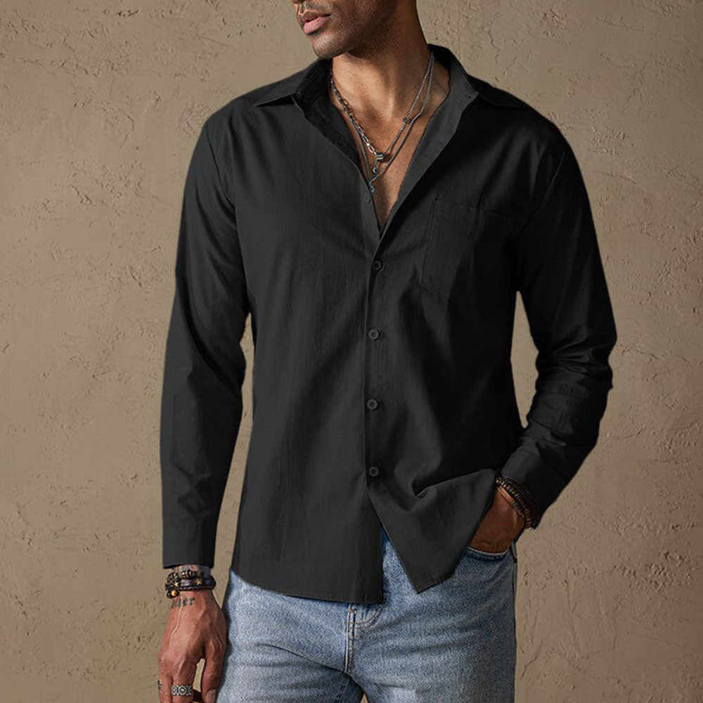 Classic linen traditional-collar casual shirt for men -6