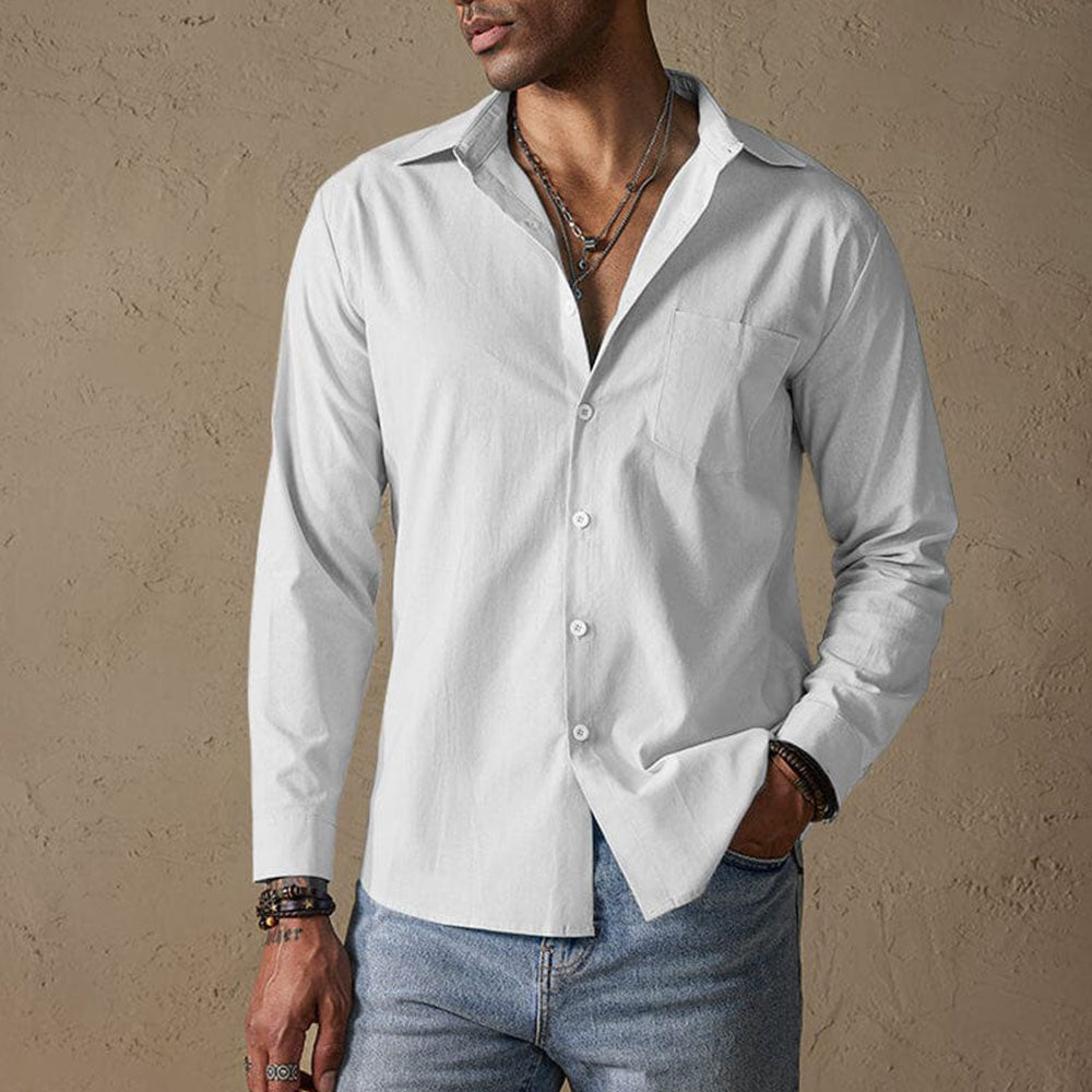Classic linen traditional-collar casual shirt for men -1