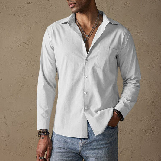 Classic linen traditional-collar casual shirt for men -1