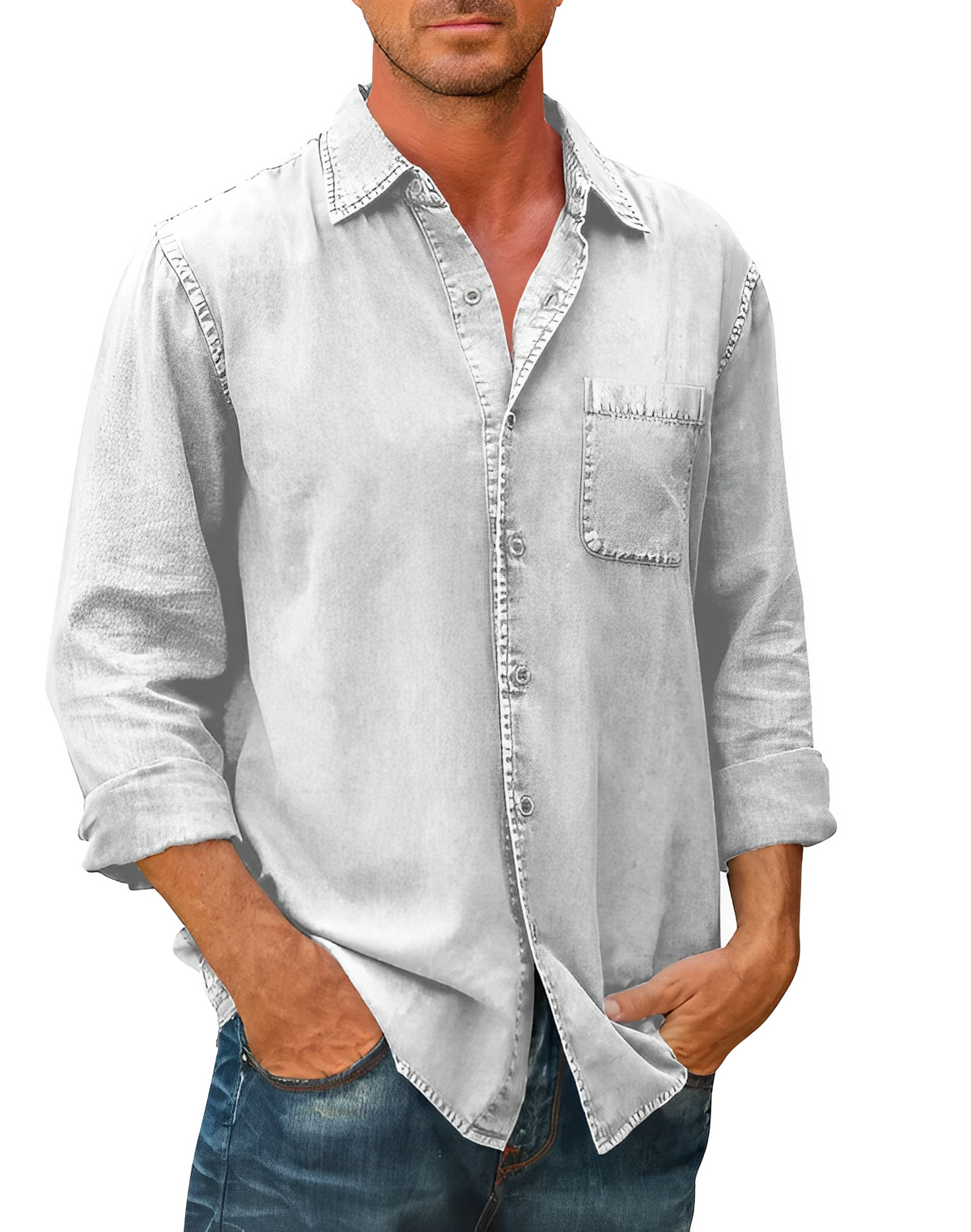 Classic long-sleeve denim everyday shirt for men -2