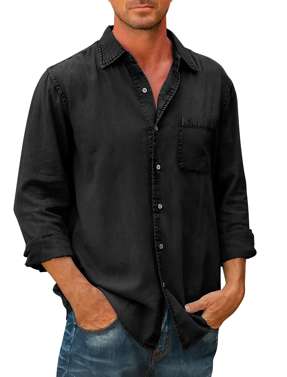 Classic long-sleeve denim everyday shirt for men -7