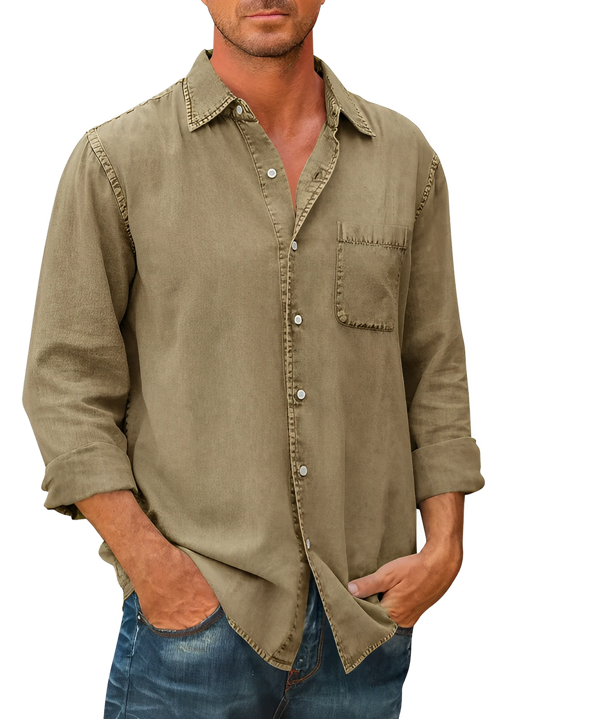 Classic long-sleeve denim everyday shirt for men -1