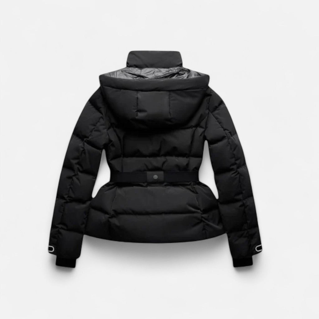 Belted water-resistant elegant puffer jacket for women -2