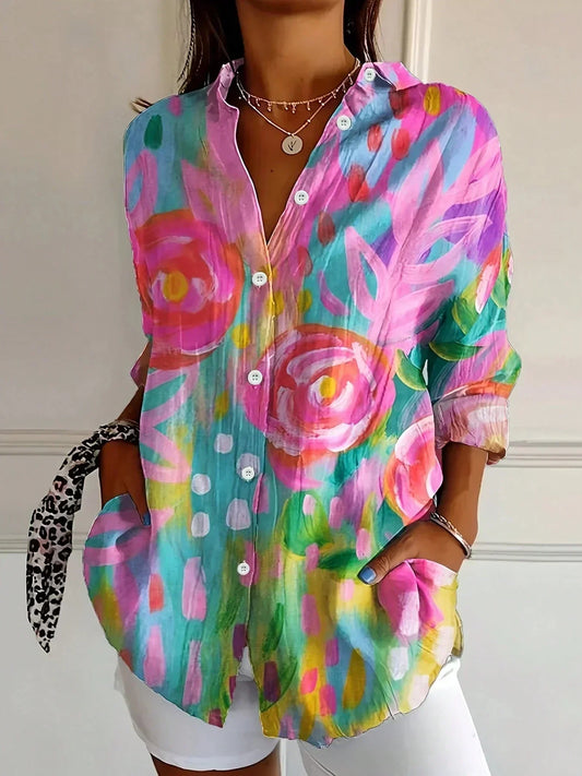 Colourful pattern everyday casual blouse for women | Astrid -1