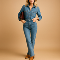 Classic denim straight-leg everyday jumpsuit for women -1