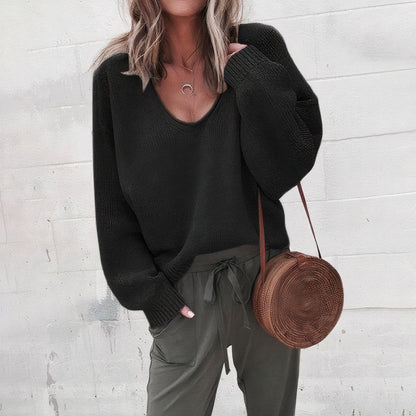 Classic knit V-neck everyday jumper for women -2