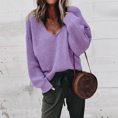 Classic knit V-neck everyday jumper for women | Liora -3