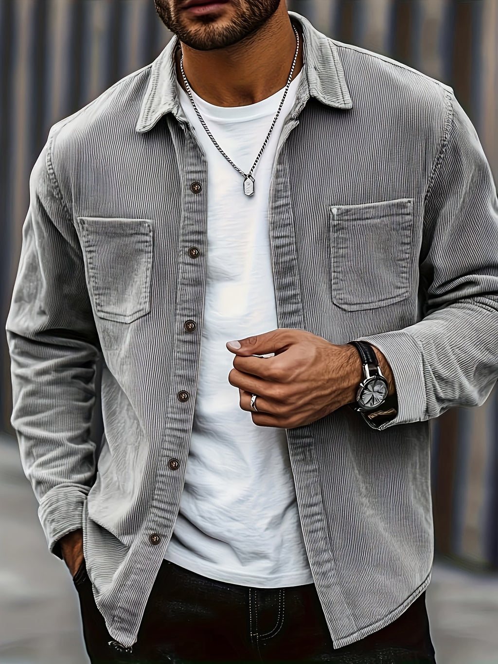 Classic textured cord everyday overshirt for men | Ellison -3