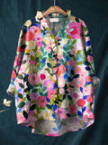 Floral blouse with ruffle-trim neckline for women | Alisa
