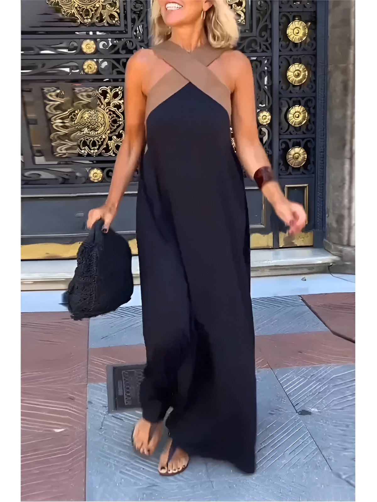 Elegant crossover-cut everyday dress for women | Miranda -1