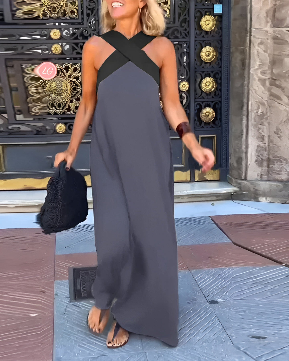 Elegant crossover-cut everyday dress for women | Miranda -3