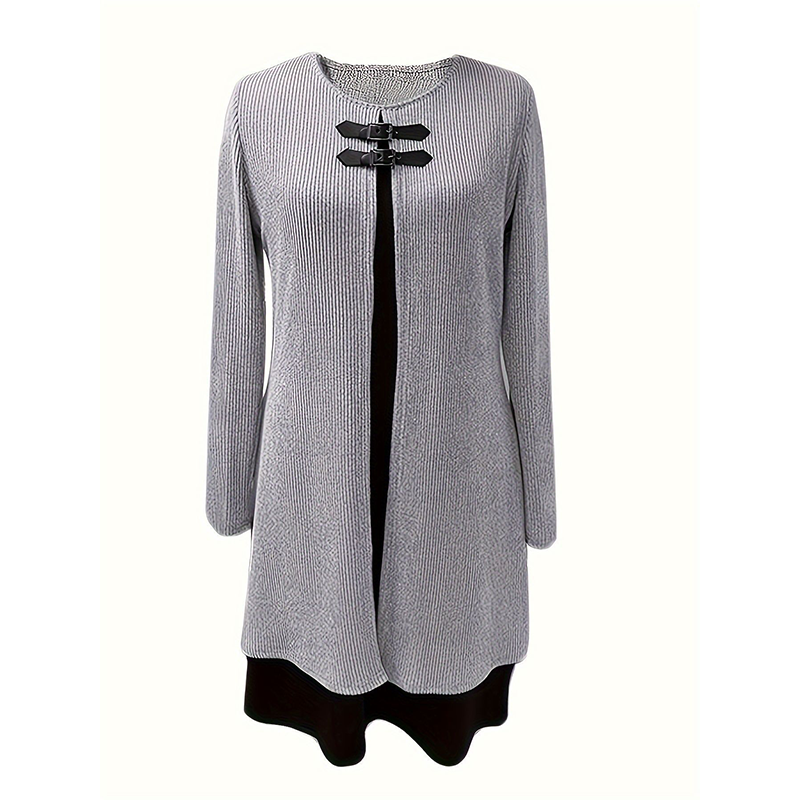 Elegant A-line knee-length two-piece effect dress for women -9