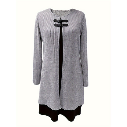 Elegant A-line knee-length two-piece effect dress for women -9