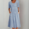 Casual striped everyday midi dress for women | Lenna -1